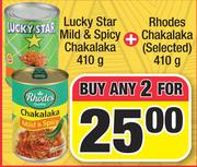 Lucky Star Mild & Spicy Chakalaka 410g + Rhodes Chakalaka 410g-For Any 2 