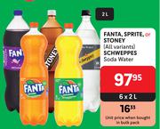 Fanta, Sprite Or Stoney, Schweppes Soda Water-6 x 2L