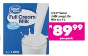 Great Value UHT Long Life Milk-6 x 1L Per Pack