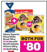 Albany Superior Sliced White Bread 700g+Nescafe Ricoffy Soluble Chicory 250g Or Refill 280g-For Both