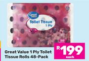 Great Value 1 Ply Toilet Tissue Rolls 48 Pack
