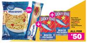 Great Value Macaroni Or Spaghetti 500g Plus 2 x Lucky Star Minced Pilchards 410g-All For
