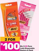 Bic 3 Or Pure Lady Disposable Razors 6 Pack-For 2