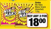 Simba Nik Naks Maize Snack Assorted-For Any 2 x 135g