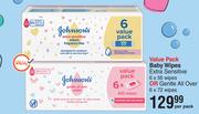 Johnson's Value Pack Baby Wipes Extra Sensitive 6 x 56 Wipes OR Gentle All Over 6 x 72 Wipes-Per Pk