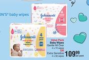 Johnson's Value Pack Baby Wipes Gentle All Over 4 x 72 Wipes OR Extra Sensitive 4 x 56 Wipes-Per Pk