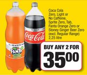 Coca Cola Zero,Light Or No Caffeine,Sprite Zero,Tab,Fanta Orange-For Any 2 x 2.25L 