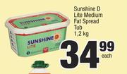Sunshine D Lite Medium Fat Spread Tub-1.2Kg Each