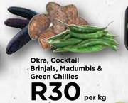 Okra, Cocktail Brinjals, Madumbis & Green Chillies-Per Kg