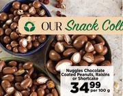 Nuggles Chocolate Coated Peanuts, Raisins Or Shortcake-Per 100g