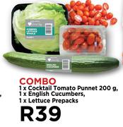 1xCocktail Tomato Punnet 200g, 1xEnglish Cucumbers & 1xLettuce Prepacks Combo-Per Combo