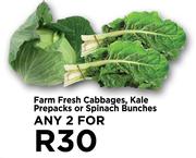 Farm Fresh Cabbages, Kale Prepacks Or Spinach Bunches-For Any 2