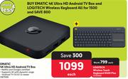 Ematic 4K Ultra HD Android TV Box & Logitech Wireless Keyboard-All For