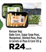 Baby Corn, Sugar Snap Peas, Mangeout, Shelled Peas, Peas & Carrots Or Peas & Corn125g-Each 