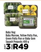 Baby Marrow, Yellow Patty Pan, Green Patty Pan Or Baby Gem Squash Prepacks-For Any 3 x 400g