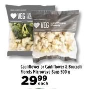 Cauliflower Or Cauliflower & Broccoli Florets Microwave Bags-500g Each
