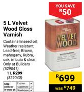 Fired Earth Velvet Wood Gloss Varnish 529040-1Ltr