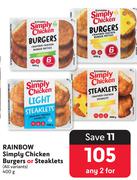 Rainbow Simply Chicken Burgers Or Steaklets (All Variants)-For 2 x 400g