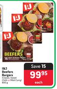I&J Beefers Burgers Classic, Sweet Chilli Or Mild Curry-800g Each