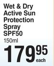 Techni Block Wet & Dry Active Sun Protection Spray SPF50-150ml Each