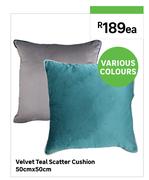 Velvet Teal Scatter Cushion 50cm x 50cm-Each