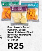 Food Lover's Diced Pumpkin,SlicedSweetPotato OrDiced Butternut Microwave Bags 500g-For 2