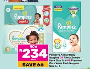 Pampers Active Baby Nappies Or Pants Jumbo Pack (Size 1-6) -Each