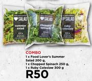1 x Food Lover's Summer Salad 200g, 1 x Chopped Spinach 250g, 1 x Rubu Coleslaw 300g-Combo