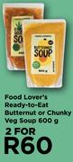 Food Lover's Ready To Eat Butternut Or Chunky Veg Soup-For 2 x 600g