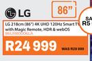 LG 86" (218cm) 4K UHD 120Hz Smart TV With Magic Remote, HDR & WebOS 86UR80006LA
