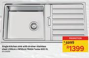 Frasa Single Kitchen Sink With Drainer Stainless Steel Taske 60D XL L100cm x W50cm 81426686