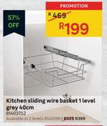 Kitchen Sliding Wire Basket 1 Level Grey 40cm 81403752
