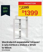Wardrobe Kit Expandable 1 Drawer/2 Rails H210cm x D40cm x W120 To 180cm 81459268