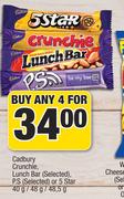 Cadbury Crunchie, Lunch Bar, P.S Or 5 Star-For Any 4 x 40g/ 48g/ 48.5g