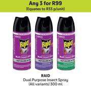 Raid Dual Purpose Insect Spray (All Variants)-For Any 3 x 300ml