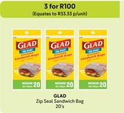 Glad Zip Seal Sandwich Bag-For 3 x 20's