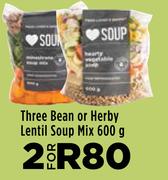 Three Bean Or Herby Lentil Soup Mix-For 2 x 600g