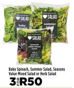 Baby Spinach, Summer Salad, Seasons Value Mixed Salad Or Herb Salad-For 3