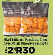 Diced Butternut, Pumpkin Or Sliced Sweet Potato Microwave Bags-For Any 2 x 500g