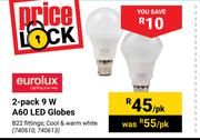 Eurolux 2 Pack 9W A60 LED Globes-Per Pack