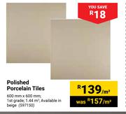 Polished Porcelain Tiles-600mm x 600mm Per Sqm