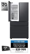 Samsung 630L Bespoke French Door Fridge With Beverage Center Black RF29BB8600MTFA