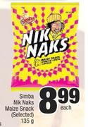 Simba Nik Naks Maize Snack (Selected)-135g Each