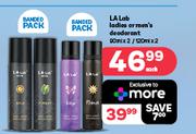 L.A.Lab Ladies Or Men's Deodorant-2 x 90ml/2 x 120ml