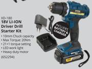 Ryobi 18V Li-Ion Driver Drill Starter Kit XD-180- Each