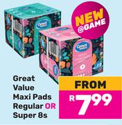 Great Value Maxi Pads Regular Or Super-8s