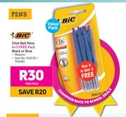 Bic Click Ball Pens 4+3 Free Pack (Black Or Blue Medium)-Per Pack