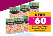 First Value Baked Beans In Tomato Sauce-For 6 x 410g