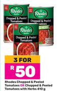 Rhodes Chopped & Peeled Tomatoes Or Chopped & Peeled Tomatoes With Herbs-3 x 410g