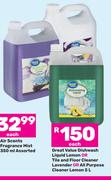 Great Value Dishwash Liquid Lemon Or Tile & Floor Cleaner Lavender Or All Purpose Cleaner Lemon-5L